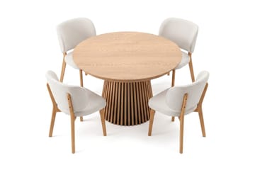 Peyra Rund Utdragbar Matgrupp 120-220 cm – Matbord med 4 Eira Matstolar i Trä med Ekutseende - Natur - Möbler - Matplats - Matgrupp & matbord med stolar