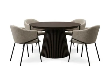 Peyra Rund Utdragbar Matgrupp 120-220 cm – Matbord med 4 Filip Matstolar i Trä med Rökt Ek-utseende - Mörkbrun|Taupe - Möbler - Matplats - Matgrupp & matbord med stolar