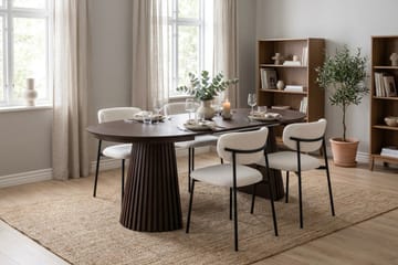 Peyra Rund Utdragbar Matgrupp 120-220 cm – Matbord med 4 Lucy Matstolar i Trä med Rökt Ek-utseende - Mörkbrun|Vit - Möbler - Matplats - Matgrupp & matbord med stolar