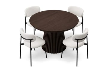 Peyra Rund Utdragbar Matgrupp 120-220 cm – Matbord med 4 Lucy Matstolar i Trä med Rökt Ek-utseende - Mörkbrun|Vit - Möbler - Matplats - Matgrupp & matbord med stolar