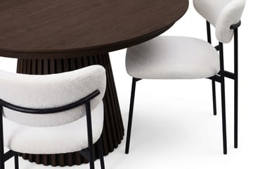 Peyra Rund Utdragbar Matgrupp 120-220 cm – Matbord med 4 Lucy Matstolar i Trä med Rökt Ek-utseende - Mörkbrun|Vit - Möbler - Matplats - Matgrupp & matbord med stolar