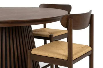 Peyra Rund Utdragbar Matgrupp 120-220 cm – Matbord med 4 Malte Matstolar i Trä med Valnötsutseende - Brun - Möbler - Matplats - Matgrupp & matbord med stolar