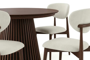Peyra Rund Utdragbar Matgrupp 120-220 cm – Matbord med 4 Molly Matstolar i Trä med Valnötsutseende - Brun - Möbler - Matplats - Matgrupp & matbord med stolar