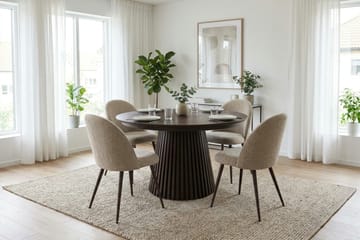 Peyra Rund Utdragbar Matgrupp 120-220 cm – Matbord med 4 Nibe Plus Matstolar i Trä med Rökt Ek-utseende - Mörkbrun|Greige - Möbler - Matplats - Matgrupp & matbord med stolar