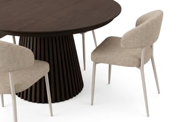 Peyra Rund Utdragbar Matgrupp 120–220 cm – Matbord med Rökt Ekutseende och 4 Klädda Sawako Matstolar - Brun|Beige - Möbler - Matplats - Matgrupp & matbord med stolar