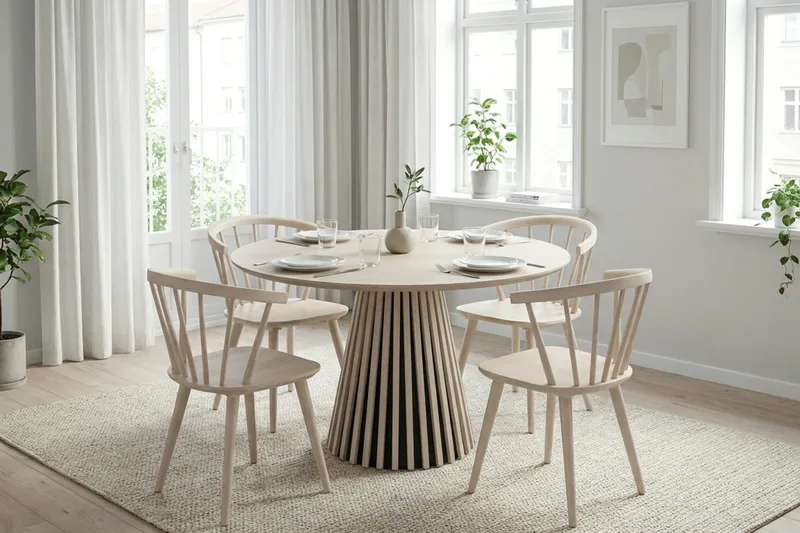 Peyra Runt Matbord 110 cm Fanér - Vitlaserad ek - Möbler - Matplats - Matbord & köksbord