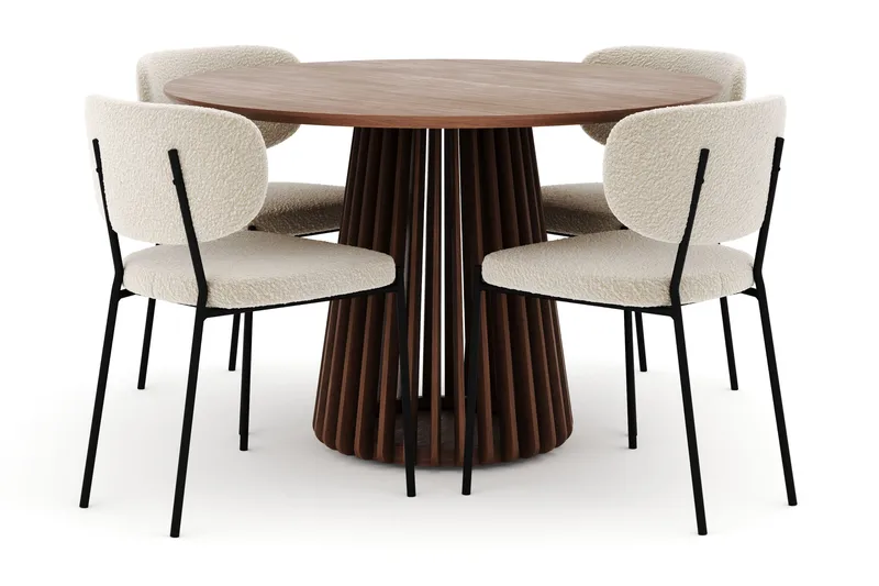 Peyra Runt Matbord 120 cm med 4 Gemmiano Stolar, Valnöt
