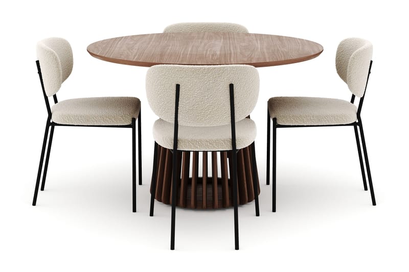 Peyra Runt Matbord 120 cm med 4 Gemmiano Stolar - Valnöt - Möbler - Matplats - Matgrupp & matbord med stolar