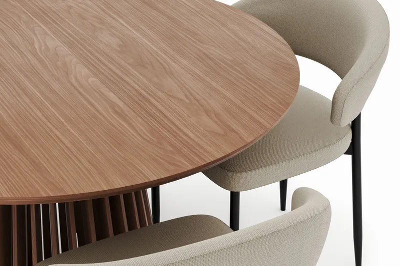 Peyra Runt Matbord 120 cm med 4 Sawako Stolar - Valnöt - Möbler - Matplats - Matgrupp & matbord med stolar