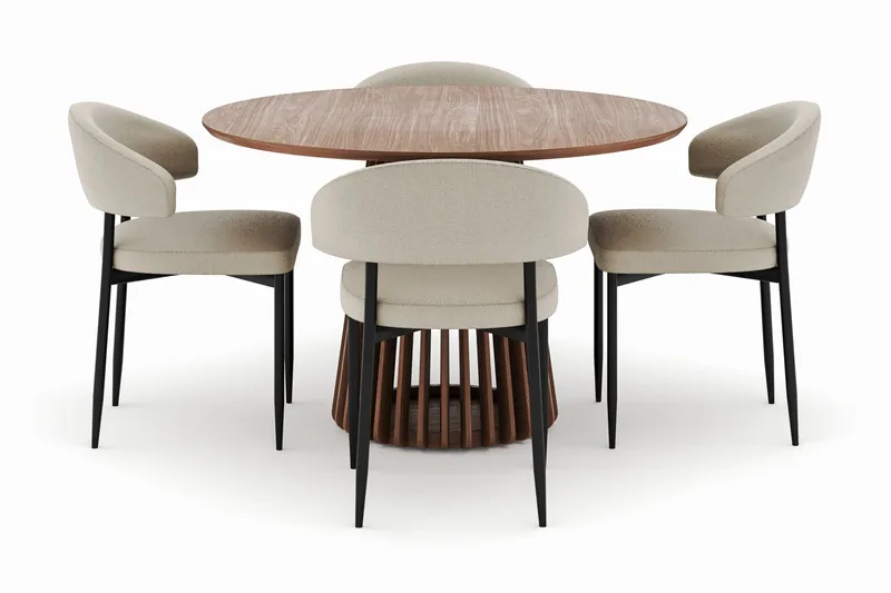 Peyra Runt Matbord 120 cm med 4 Sawako Stolar - Valnöt - Möbler - Matplats - Matgrupp & matbord med stolar