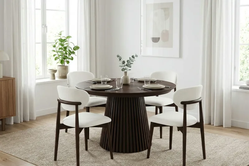 Peyra Runt Matbord förlängningsbart 120-220 cm Fanér - Rökt ek - Möbler - Matplats - Matbord & köksbord