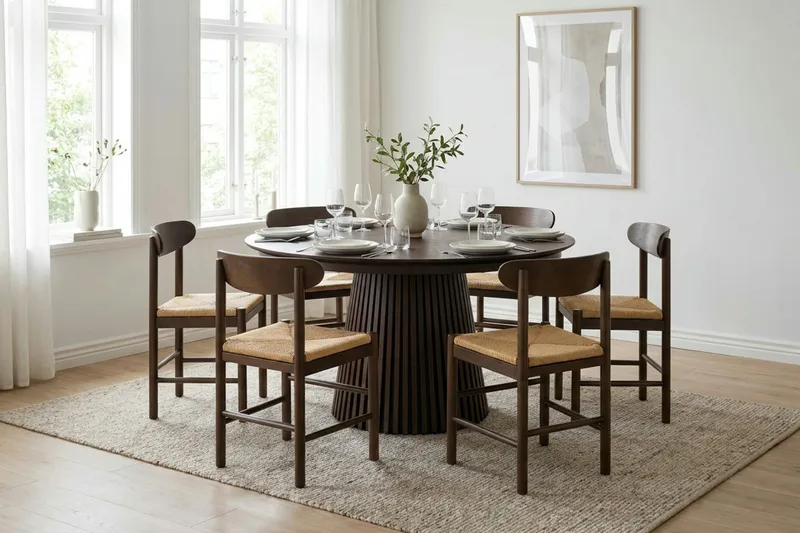 Peyra Runt Matbord förlängningsbart 140-240 cm Fanér - Rökt ek - Möbler - Matplats - Matbord & köksbord