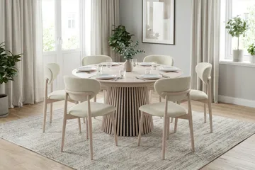 Peyra Runt Matbord förlängningsbart 140-240 cm Fanér - Vitlaserad ek - Möbler - Matplats - Matbord & köksbord