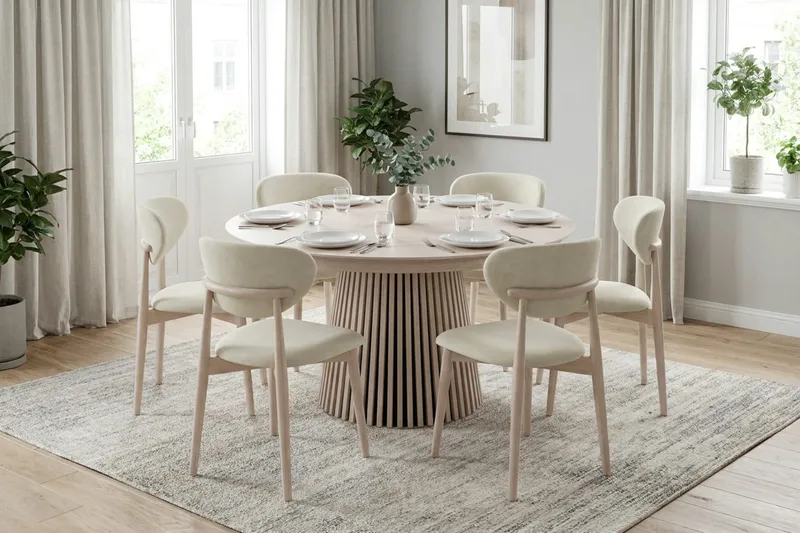 Peyra Runt Matbord förlängningsbart 140-240 cm Fanér - Vitlaserad ek - Möbler - Matplats - Matbord & köksbord