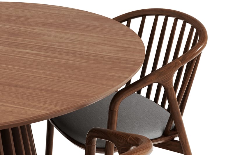 Peyra Runt Matgrupp 120 cm med 4 Noira Matstolar - Valnöt - Möbler - Matplats - Matgrupp & matbord med stolar