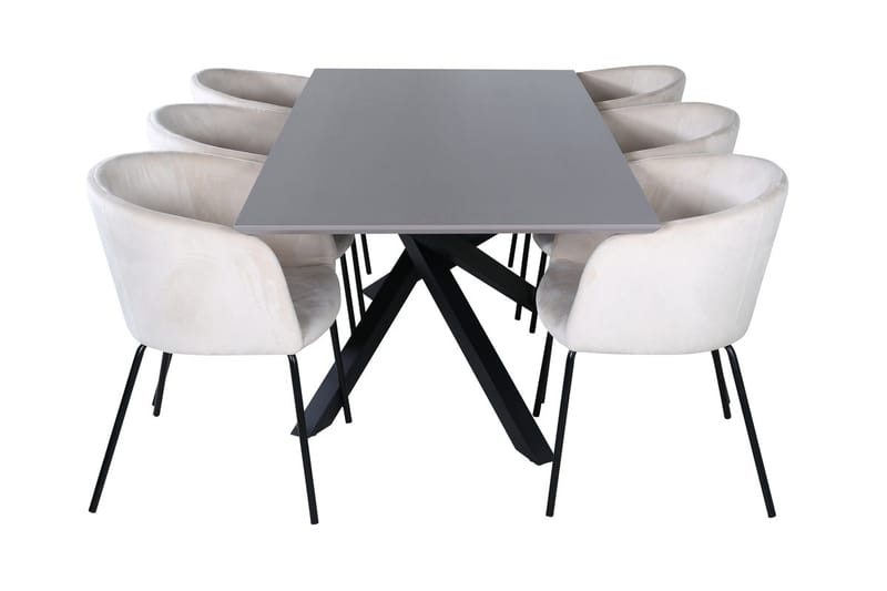Piazza Matbord 190 cm med 6 Berit Karmstol Sammet med Armstöd - Möbler - Matplats - Matgrupp & matbord med stolar