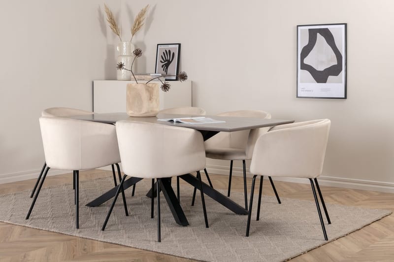 Piazza Matbord 190 cm med 6 Berit Karmstol Sammet med Armstöd - Möbler - Matplats - Matgrupp & matbord med stolar