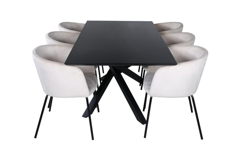 Piazza Matbord 190 cm med 6 Berit Karmstol Sammet med Armstöd - Möbler - Matplats - Matgrupp & matbord med stolar