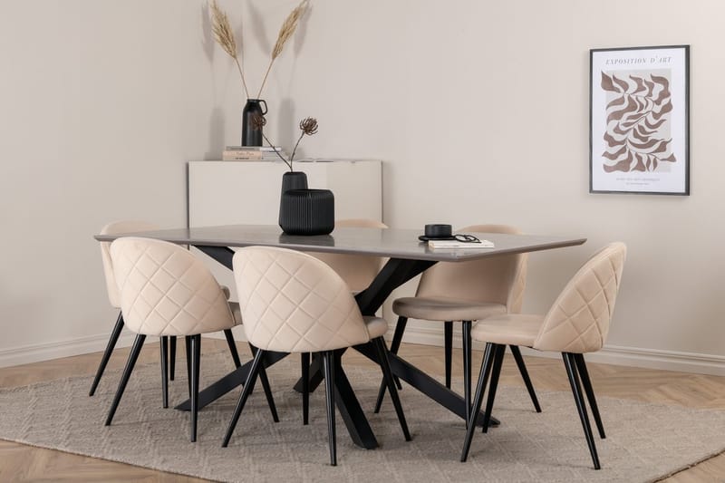 Piazza Matbord 190 cm med 6 Velvet Stitches Matstol - Möbler - Matplats - Matgrupp & matbord med stolar