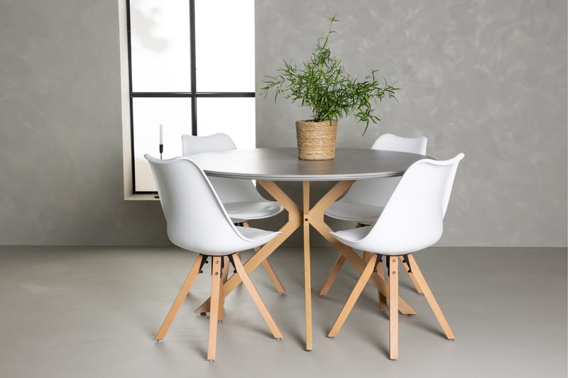 Piazza Matgrupp  120 cm Rund Grå med 4 Zeno Stolar - Möbler - Matplats - Matgrupp & matbord med stolar