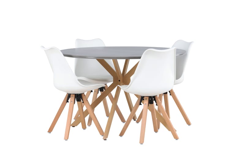 Piazza Matgrupp  120 cm Rund Grå med 4 Zeno Stolar - Möbler - Matplats - Matgrupp & matbord med stolar