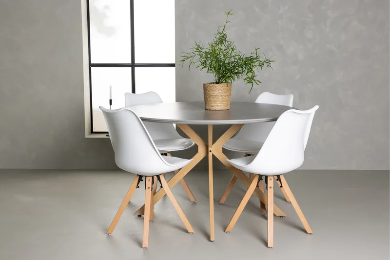 Piazza Matgrupp  120 cm Rund med 4 Zeno stolar - Grå - Möbler - Matplats - Matgrupp & matbord med stolar