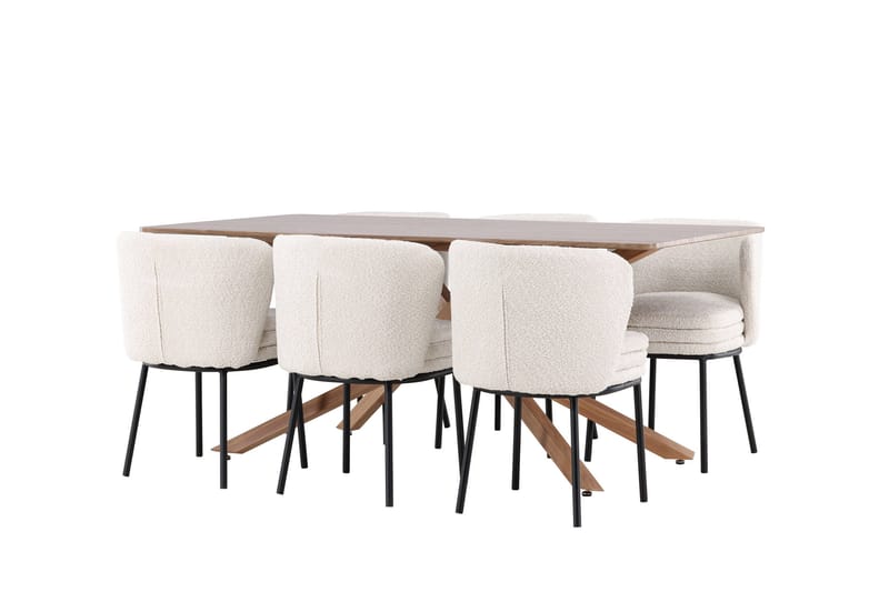 Piazza Matgrupp 180 cm Rektangulär med 6 Agnes stolar - Mocca/Vit - Möbler - Matplats - Matgrupp & matbord med stolar