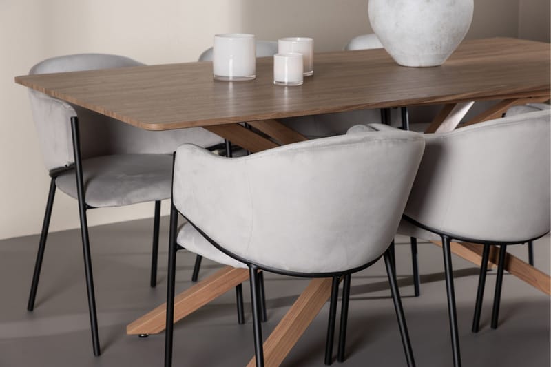 Piazza Matgrupp 180 cm Rektangulär med 6 Evelina stolar - Mocca/Grå - Möbler - Matplats - Matgrupp & matbord med stolar