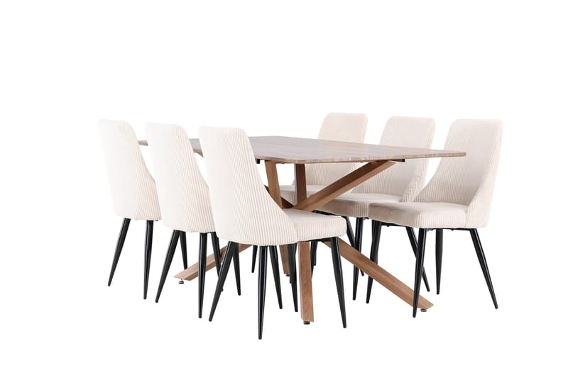 Piazza Matgrupp 180 cm Rektangulär med 6 Leone stolar - Mocca/Beige - Möbler - Matplats - Matgrupp & matbord med stolar