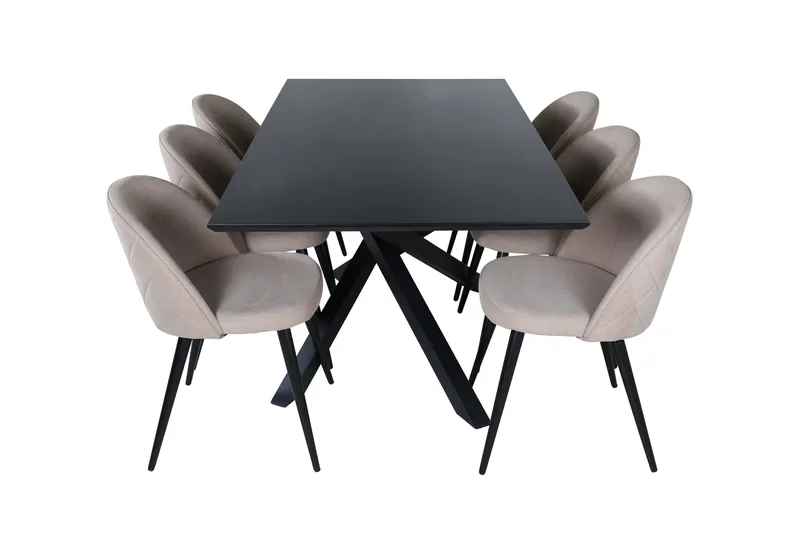 Piazza Matgrupp 180 cm Rektangulär med 6 Velvet stolar - Beige - Möbler - Matplats - Matgrupp & matbord med stolar