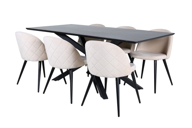 Piazza Matgrupp 180 cm Rektangulär med 6 Velvet stolar, Beige