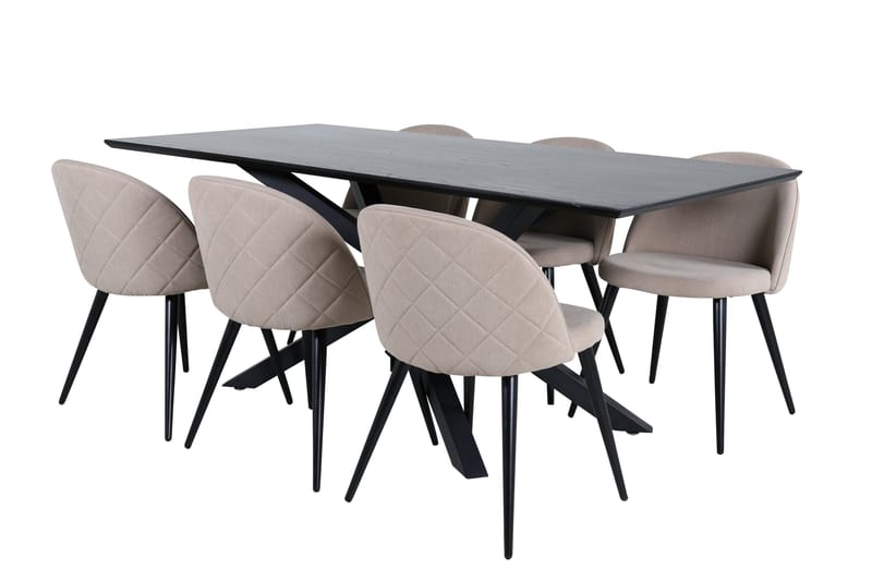 Piazza Matgrupp 180 cm Rektangulär med 6 Velvet stolar, Beige