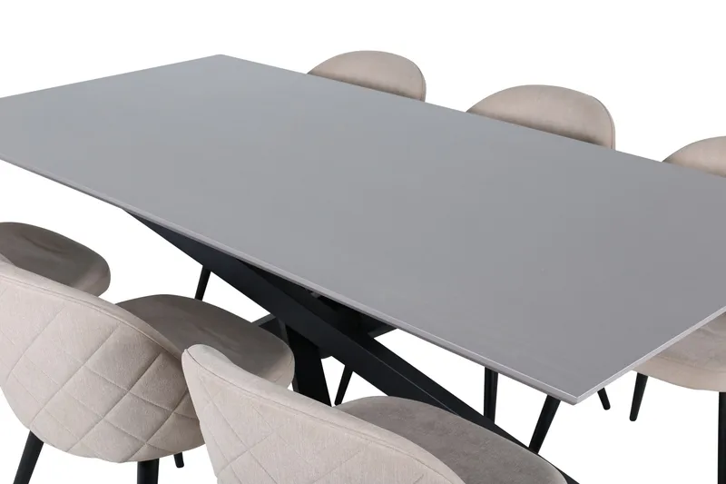 Piazza Matgrupp 180 cm Rektangulär med 6 Velvet stolar - Beige - Möbler - Matplats - Matgrupp & matbord med stolar