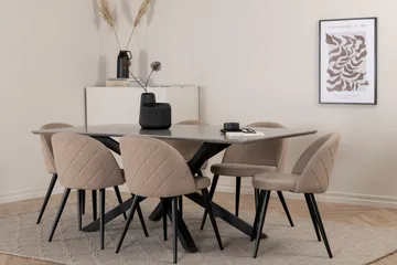 Piazza Matgrupp 180 cm Rektangulär med 6 Velvet stolar - Beige - Möbler - Matplats - Matgrupp & matbord med stolar
