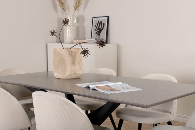 Piazza Matgrupp 180 cm Rektangulär med 6 Velvet stolar - Beige - Möbler - Matplats - Matgrupp & matbord med stolar