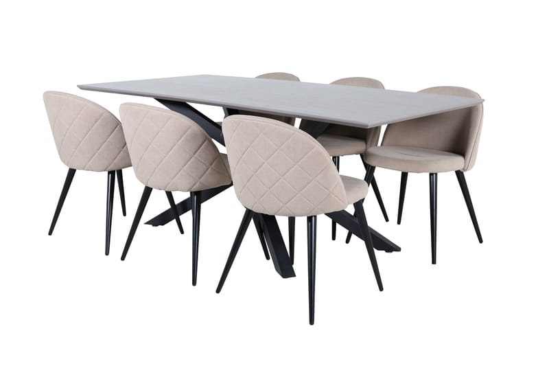 Piazza Matgrupp 180 cm Rektangulär med 6 Velvet stolar - Beige - Möbler - Matplats - Matgrupp & matbord med stolar