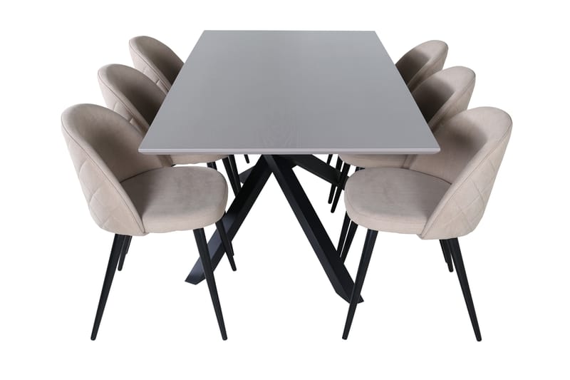 Piazza Matgrupp 180 cm Rektangulär med 6 Velvet stolar - Beige - Möbler - Matplats - Matgrupp & matbord med stolar