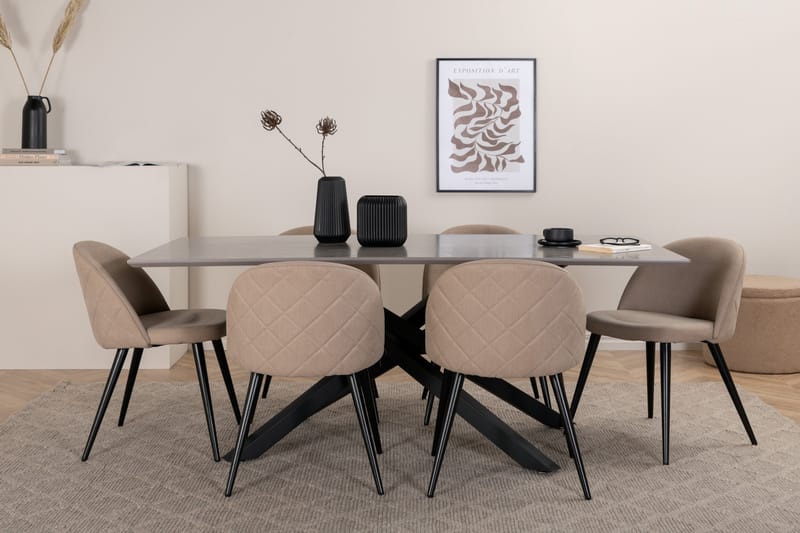 Piazza Matgrupp 180 cm Rektangulär med 6 Velvet stolar - Beige - Möbler - Matplats - Matgrupp & matbord med stolar