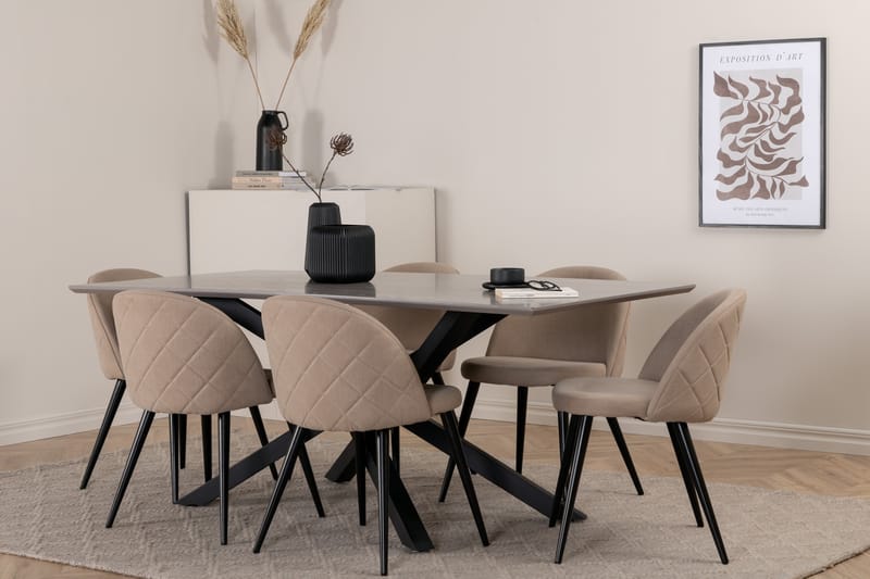 Piazza Matgrupp 180 cm Rektangulär med 6 Velvet stolar - Beige - Möbler - Matplats - Matgrupp & matbord med stolar