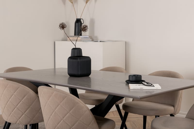 Piazza Matgrupp 180 cm Rektangulär med 6 Velvet stolar - Beige - Möbler - Matplats - Matgrupp & matbord med stolar