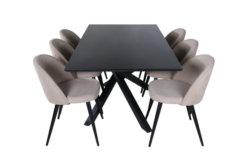 Piazza Matgrupp 180 cm Rektangulär med 6 Velvet stolar - Beige - Möbler - Matplats - Matgrupp & matbord med stolar