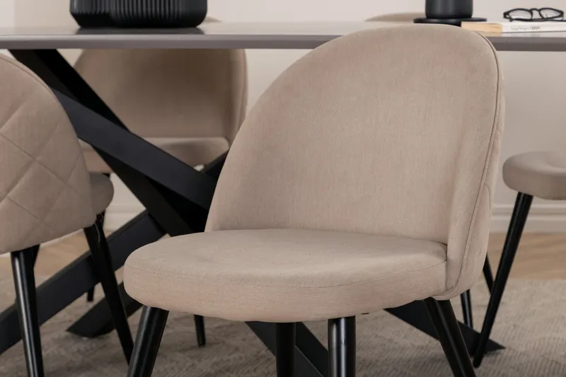 Piazza Matgrupp 180 cm Rektangulär med 6 Velvet stolar - Beige - Möbler - Matplats - Matgrupp & matbord med stolar