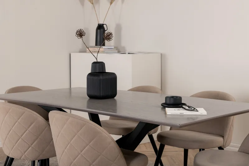 Piazza Matgrupp 180 cm Rektangulär med 6 Velvet stolar - Beige - Möbler - Matplats - Matgrupp & matbord med stolar