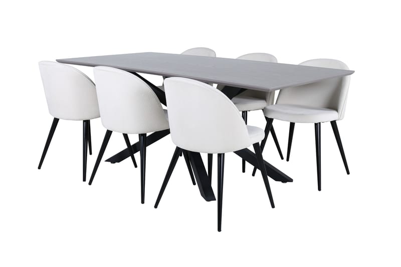 Piazza Matgrupp 180 cm Rektangulär med 6 Velvet stolar, Beige