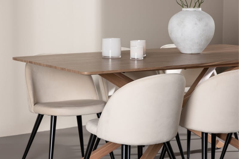 Piazza Matgrupp 180 cm Rektangulär med 6 Velvet stolar - Mocca/Beige - Möbler - Matplats - Matgrupp & matbord med stolar