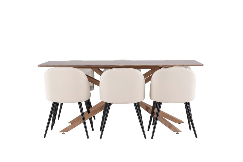 Piazza Matgrupp 180 cm Rektangulär med 6 Velvet stolar - Mocca/Beige - Möbler - Matplats - Matgrupp & matbord med stolar