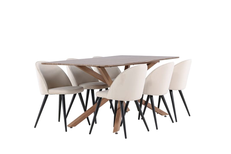 Piazza Matgrupp 180 cm Rektangulär med 6 Velvet stolar - Mocca/Beige - Möbler - Matplats - Matgrupp & matbord med stolar