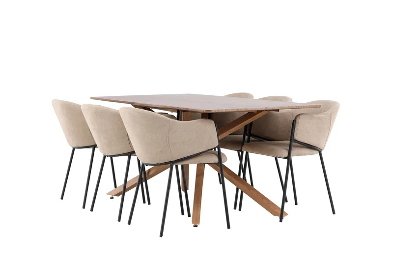 PIAZZA Matgrupp 180 cm Rektangulär Mocca med 6 Evelina stolar Beige