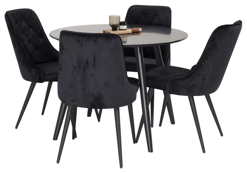 Plaza Matbord 100x100 cm med 4 Velvet Deluxe Sammetstol - Möbler - Matplats - Matgrupp & matbord med stolar