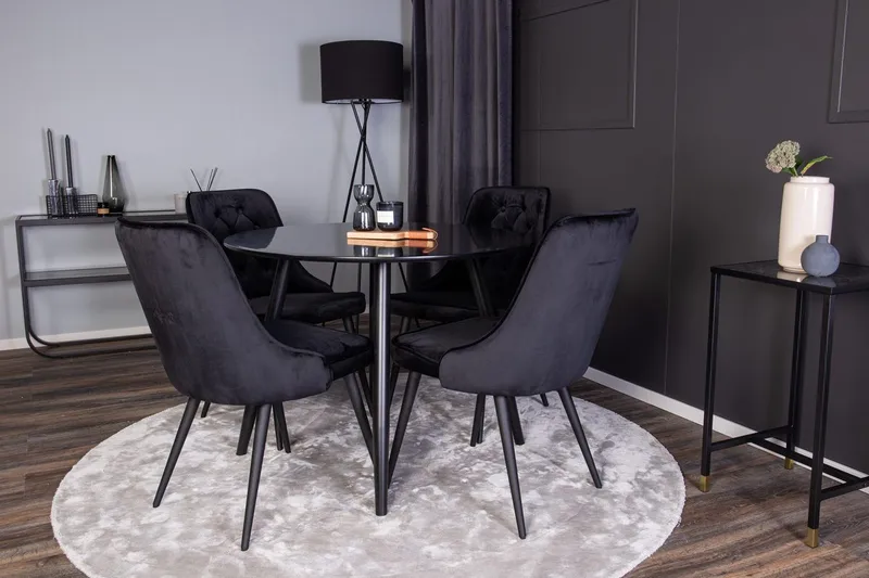 Plaza Matbord 100x100 cm med 4 Velvet Deluxe Sammetstol
